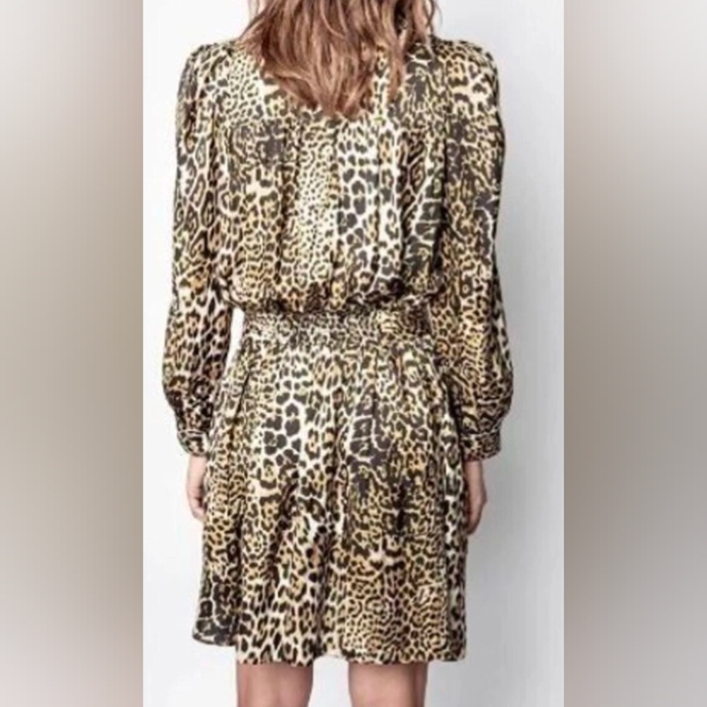 Zadig and Voltaire Sz Medium Retouched Satin Leo Dress Long Sleeve Animal Print - Picture 2 of 15